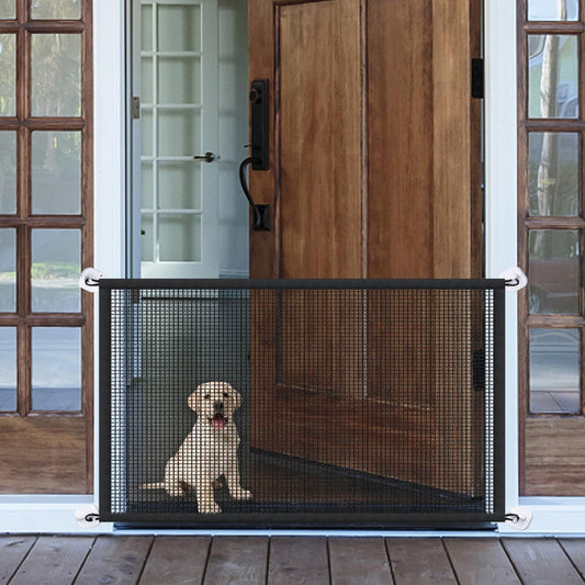Mesh Dog Gates for Pets, Magic Pet Gate for The House, Portable Puppy Safety Fence Guard for Stairs and V1192-AZ-W-0754