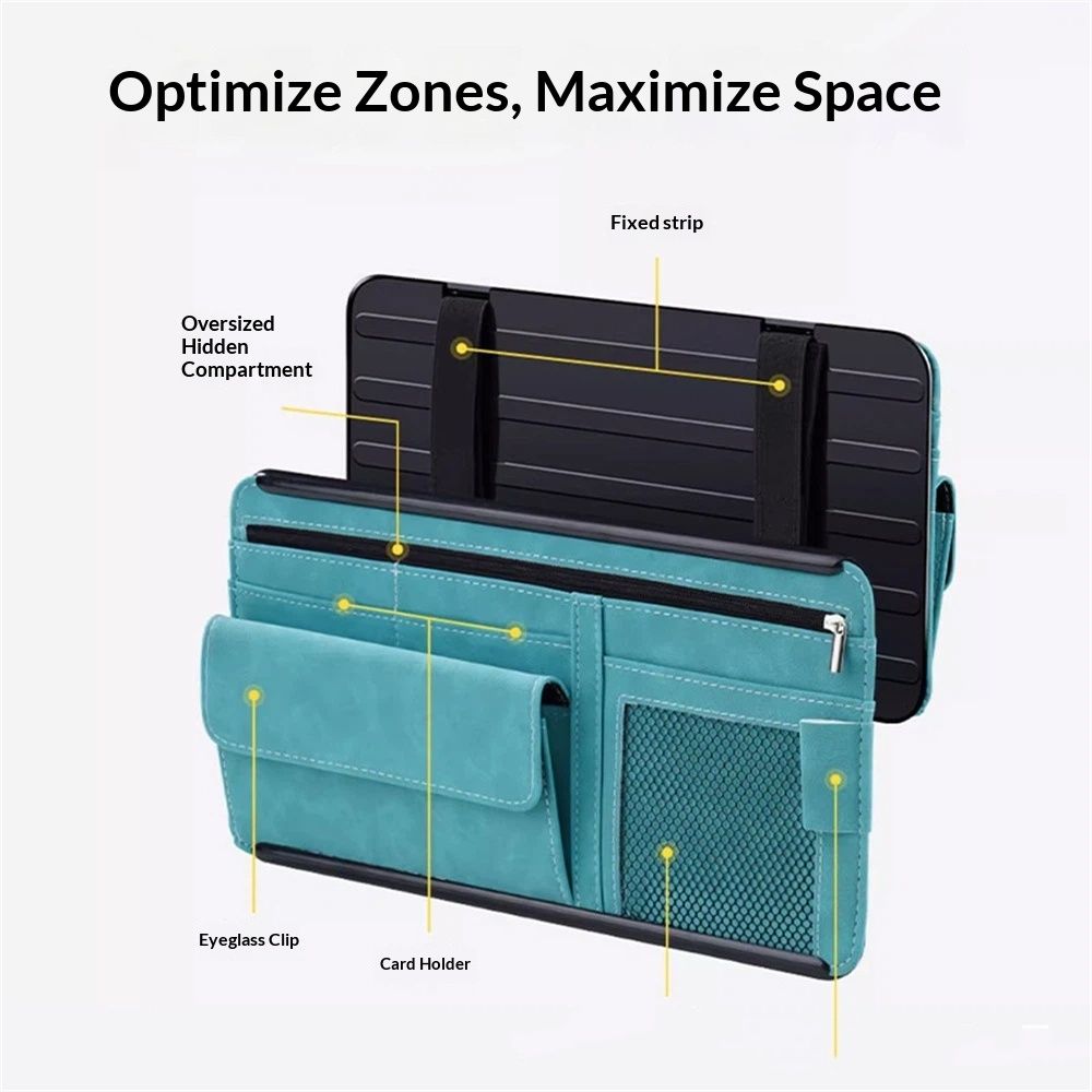Car Sun Visor Organizer, Soft Leather Surface Eyeglasses Note Card Holder Car Storage Bag, Scratch-Resistant V1192-AZ-W-0772