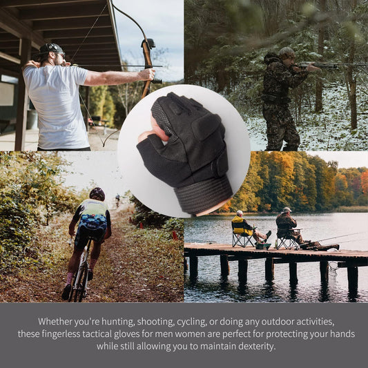Fingerless Gloves, Knuckle Protective Breathable Lightweight Outdoor Gloves for Hunting, Motorcycling, V1192-AZ-W-0782