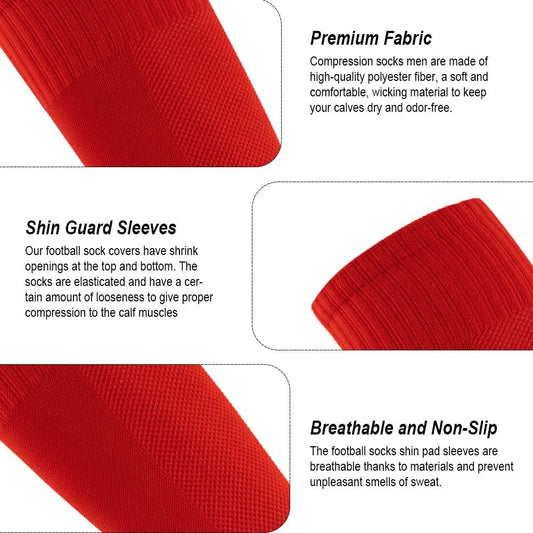 4 Pairs Leg Sleeves for Soccer, Shin Guard Sleeves Accompany Grip Socks, Youth Adults (Red+white) V1192-AZ-W-0785