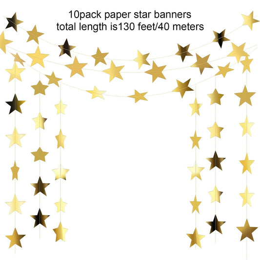 Glitter Star Banner Christmas Decor 130 Feet Star Hanging Bunting Banner Twinkle Backdrop for Homecoming V1192-AZ-W-0792