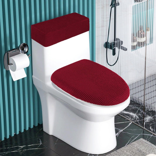 Stretch Velvet Toilet Lid Cover and Toilet Tank Lid Cover, Bathroom Super Soft Toilet Lid Cover Set Luxury V1192-AZ-W-0799