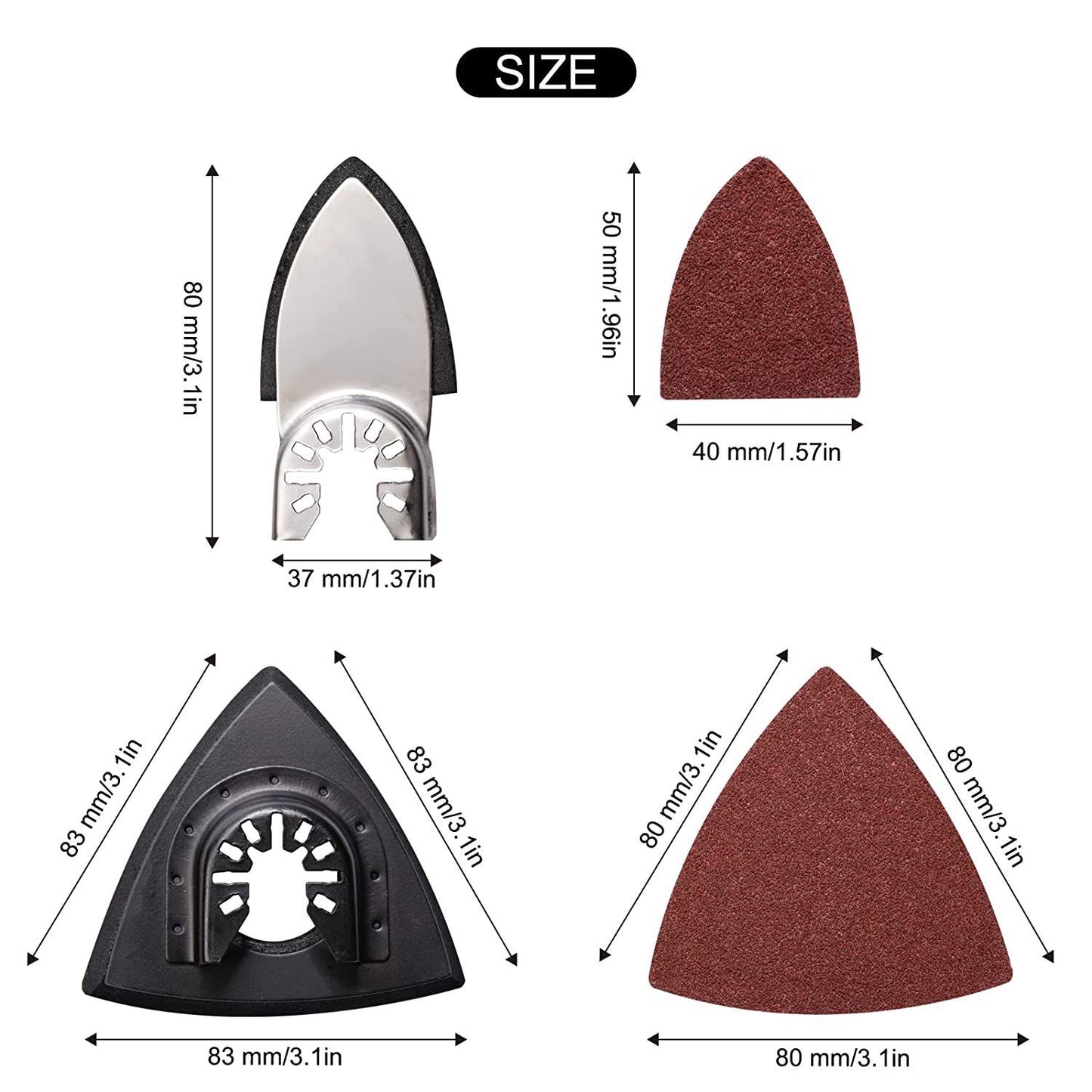 104Pcs Oscillating Tool Detail Sanding Pads Kit 2Pcs Triangle Sanding Pads and 2Pcs Finger Sanding Pad 100Pcs V1192-AZ-W-0812