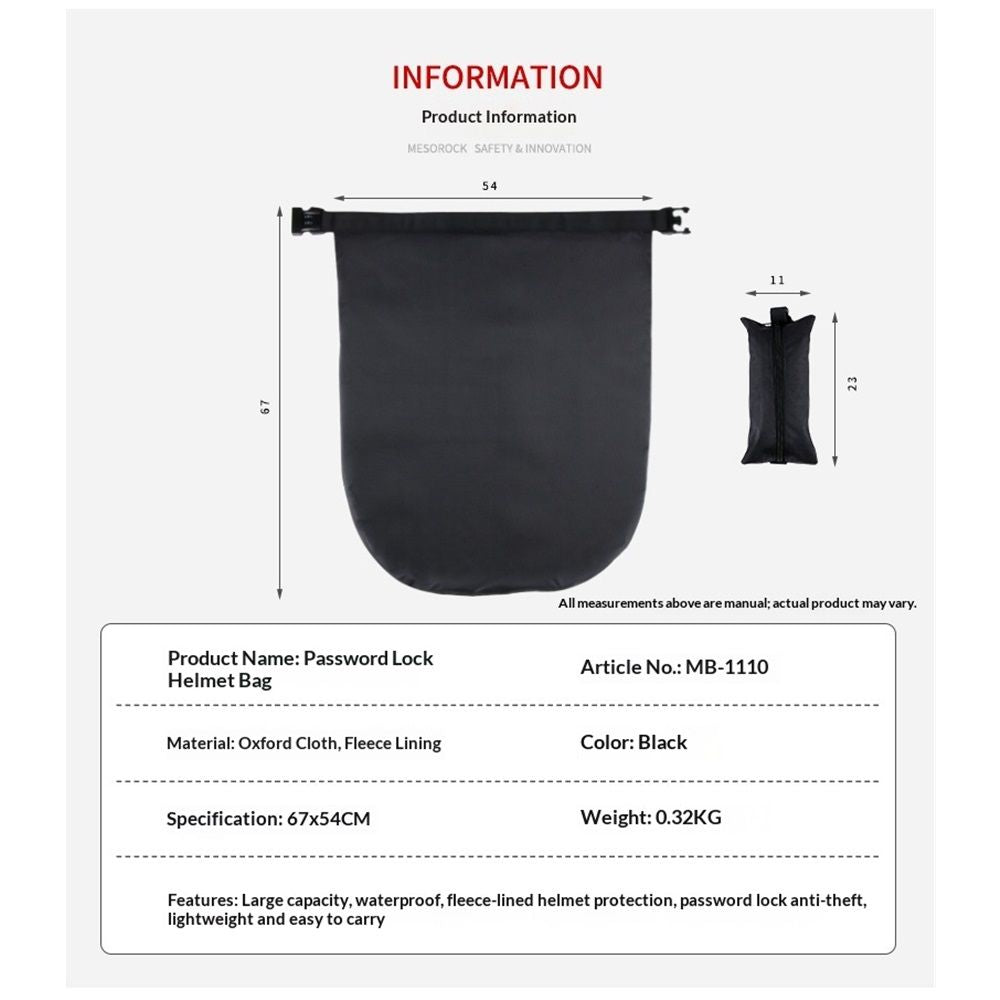 Motorcycle Helmet Bag Helmet Storage Bag with Combination Lock Waterproof Lightweight Durable polyester V1192-AZ-W-0850