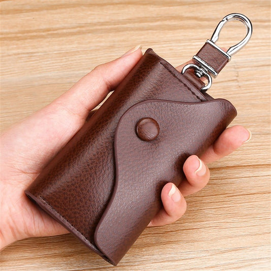 Car Key Case for Men and Women Small Leather Key Holder Key Cover with 6 KeyChains (brown)Key Holder Case, V1192-AZ-W-0880
