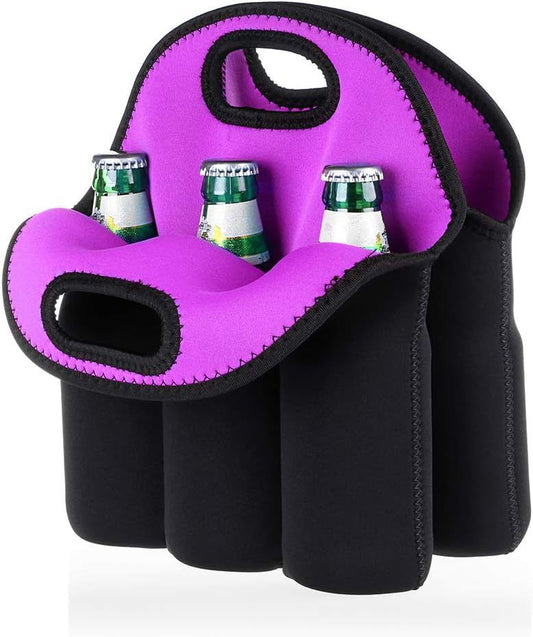 Set of 2 - Insulated Neoprene Wine Carrier Tote Bag + 6 Pack Beer Water Can Carrier Tote Bottle Holder Bottle V1192-AZ-W-0897