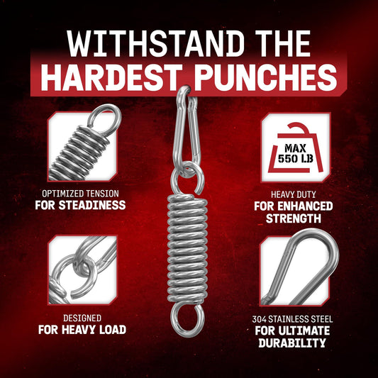 Punching Bag Hanger, Heavy Bag Spring Capacity, Stainless Steel Hanging Kit with Spring Hook & Carabiner, V1192-AZ-W-0940
