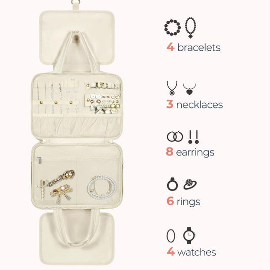 Toiletry Bag Hanging Travel Makeup Organizer Cosmetic Bag Makeup Bag for Full Sized Toiletries, Large beige V1192-AZ-W-0944