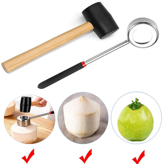 Coconut Opener Set for Young & Mature Coconuts by |Coconut Tools for Meat Removal with Hammer & Stainless V1192-AZ-W-0959