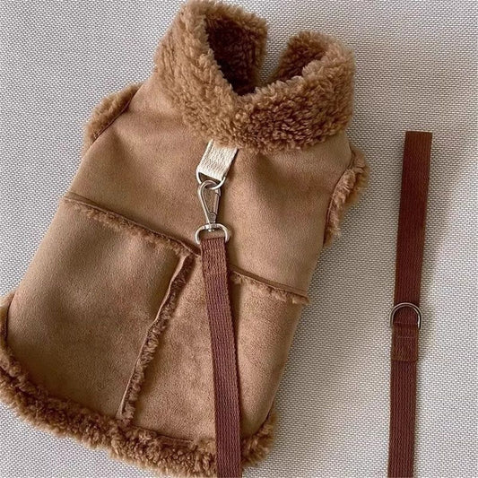 Warm and windproof suede dog clothing, suitable for small and medium-sized dogs, pet motorcycle clothing, V1192-AZ-W-0966
