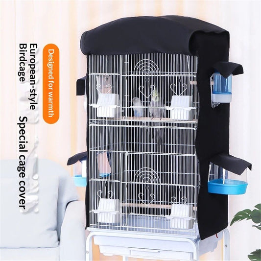 Bird Cage Cover for Night - Black Birdcage Cover with 4 Access Windows -Insulated Birdcage Cover with Dust V1192-AZ-W-0996
