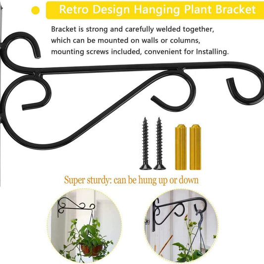 2 Pack 12 Inch Plant Hangers Outdoor Bracket, Indoor Wall Mount Metal Heavy Duty Rust-Resistant Bird Feeder V1192-AZ-W-1092