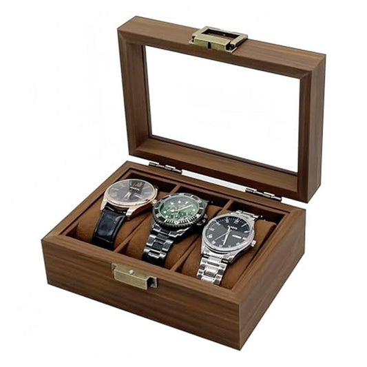 Wooden Watch Box for Men, 3 Slot Watch Display Case with Lid - Watch Display Storage Box, Collection Case, V1192-AZ-W-1115