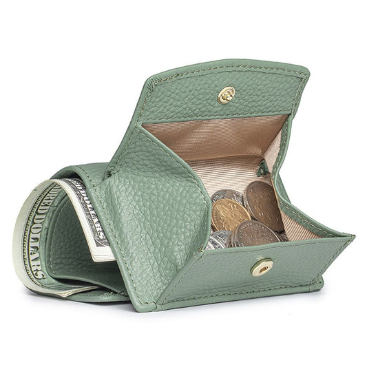 Small Leather Wallet for Women with Coin Pouch Compact Trifold Mini Pocket Wallet with Cash Slot and Card V1192-AZ-W-1117