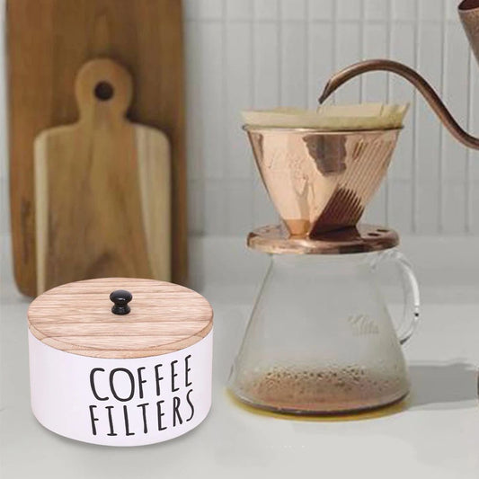 Coffee Filter Holder, Large Capacity Coffee Filter Storage Container with Bamboo Lid, Coffee Filter Dispenser V1192-AZ-W-1135