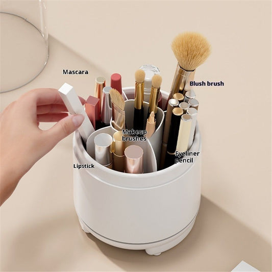 Cute Makeup Brush Holder Organizer with Lid, Rotating Dustproof Make Up Brushes Container with Clear Acrylic V1192-AZ-W-2490