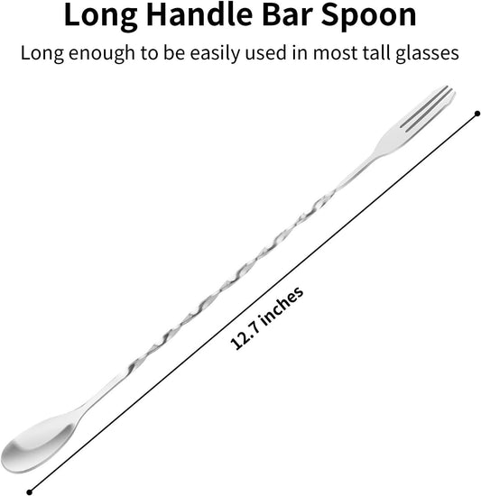 Bar Spoon Cocktail Mixing Spoon - 2pcs Cocktail Stirrers Long Handle 12.6 Inches, Stainless Steel Long Drink V1192-AZ-W-2554