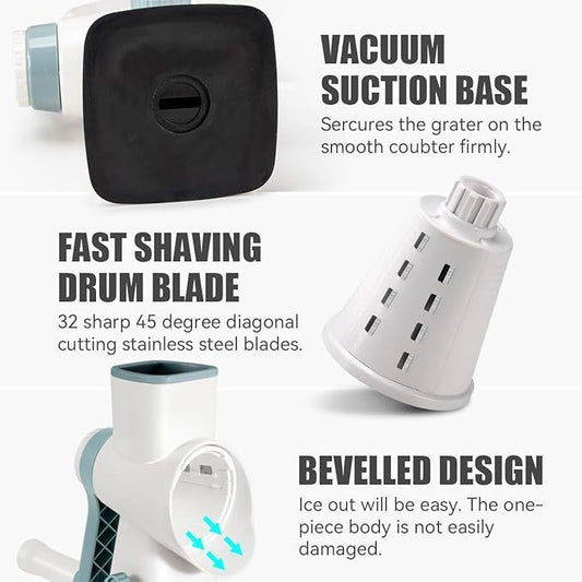 Rotary Ice Shaver Manual White - Stainless Steel Blade, Quick Labor-Saving Handle, Safe Stable Suction Base, V1192-AZ-W-2561