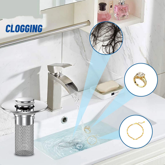 2PCS Bathroom Sink Stopper Strainer, Pop-Up Bathroom Sink Drain Strainer with Removable Stainless Steel Hair V1192-AZ-W-2624