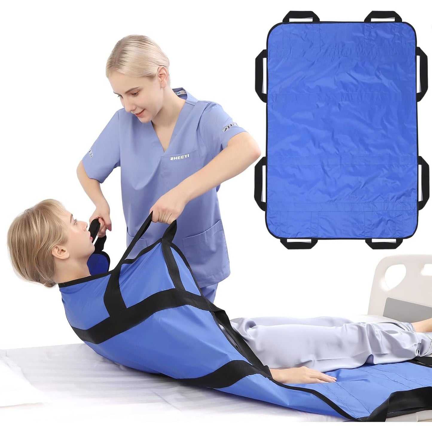 Multipurpose 48" x 40" Positioning Bed Pad with Reinforced Handles - Reusable & Washable Transfer Sheet for V1192-AZ-W-2627