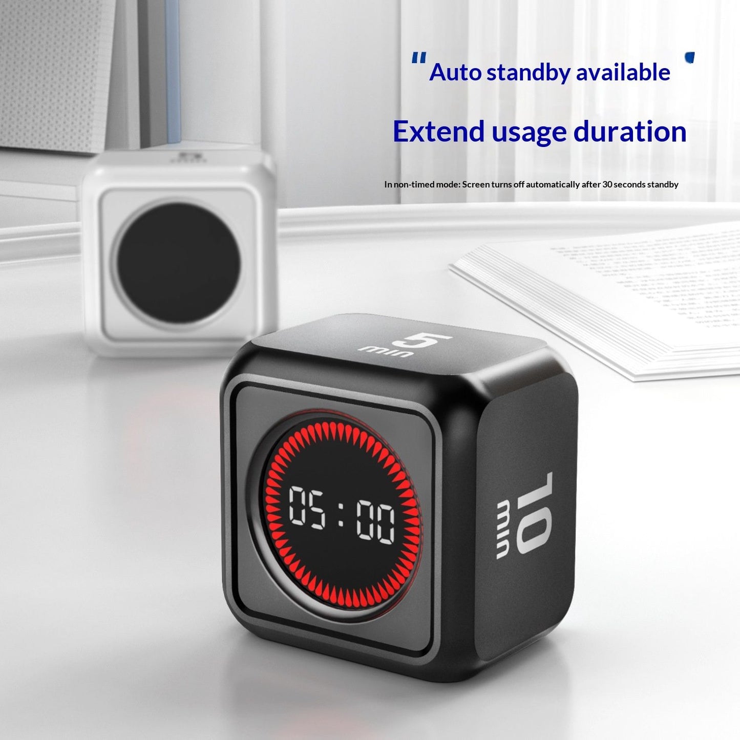 Office Desk Timer Cube, Visual Pomodoro Timer with Gravity, Countdown 5/10/25/45 Min, Rechargeable V1192-AZ-W-2754