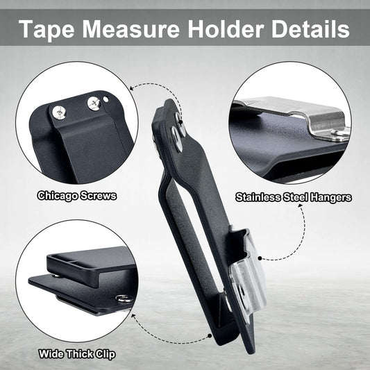 2 Pack Tape Measure Holder for Belt, Low-Profile Tape Measure Belt Clip, Fits up to Tool Belt, Tape V1192-AZ-W-2769