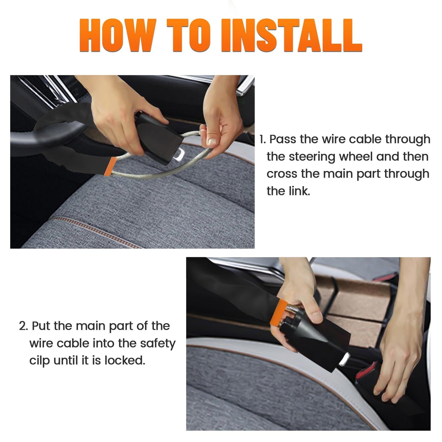 Car Steering Wheel Lock, Seat Belt Lock, Anti-Theft Device, Small and Light-Weight, Multi-Functional, Fit V1192-AZ-W-2788