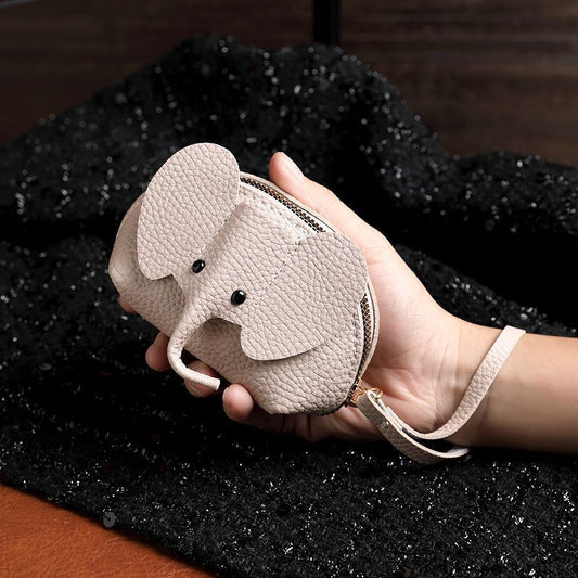 Leather Coin Purse Leather Elephant Keychain Wallet Small Coin Pouch with Keychain Leather Wallet Cute V1192-AZ-W-2860