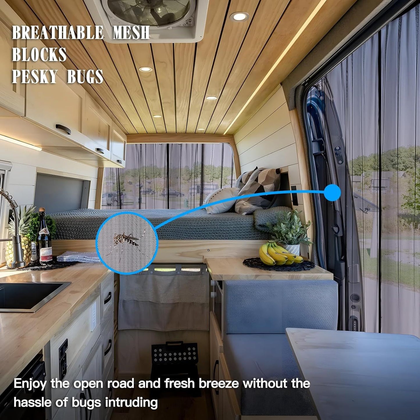 Screen Sliding Door Van Screen Mesh Curtains Easy to Install and Remove, Universal Fly Screen Campervans, V1192-AZ-W-3009