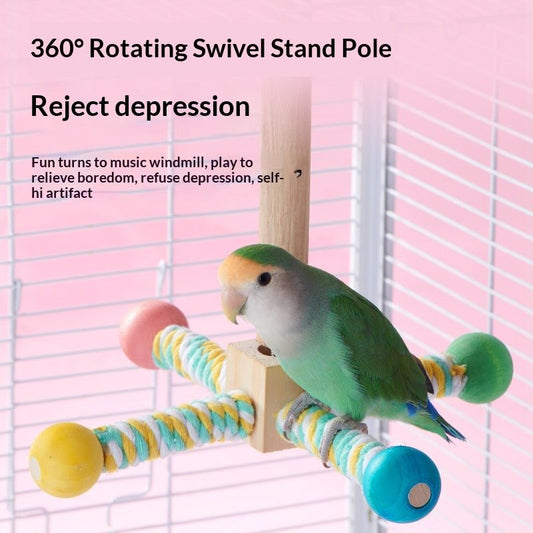 360 degrees rotating station pole Interactive Spinning Toys, Enrichment Bird Cage Accessories Perch Toys for V1192-AZ-W-3130