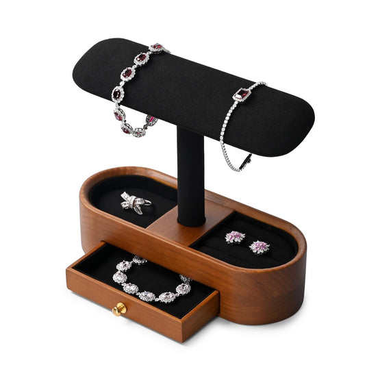 Solid Wood Watch Stand with Drawer T-bar Watch Holder Organizer for Men and Women Showcase Bracelet Bangle V1192-AZ-W-3180