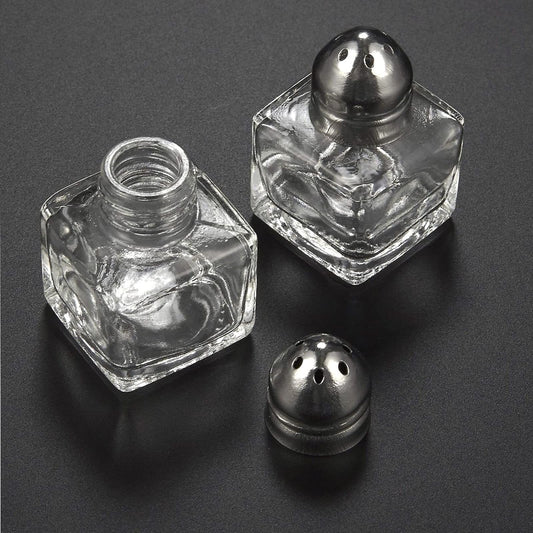 24 pack 1/2 oz Mini Salt Shakers Stainless Steel - Mini Square Glass Cube Salt and Pepper Shakers with V1192-AZ-W-3260