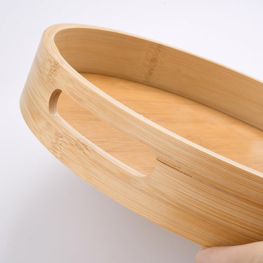 12 inch Round Serving Wooden Tray with Handles, Bamboo Decorative Tray Serving for Serving Beverages & Food V1192-AZ-W-3261