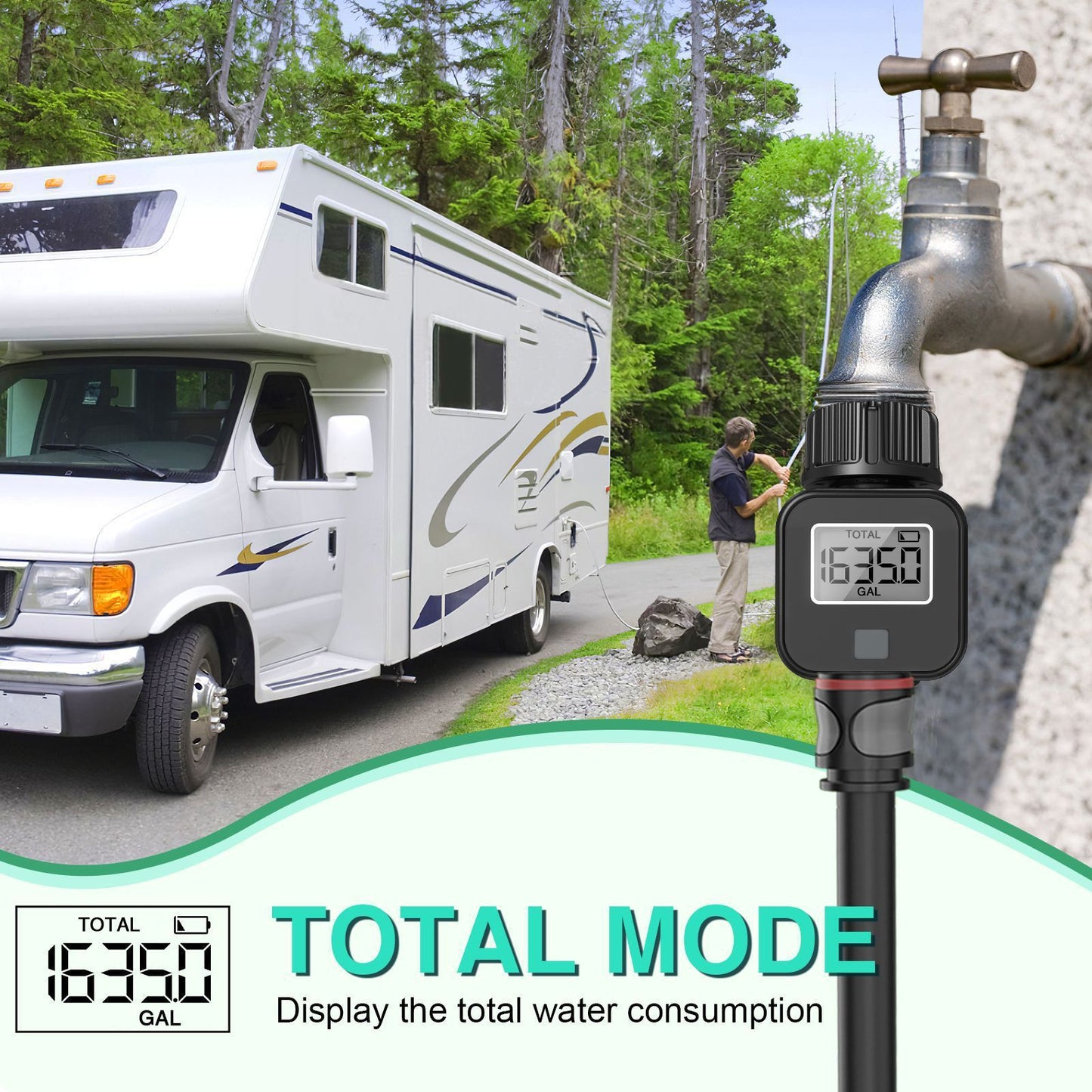 Digital Water Flows Meter for Outdoor Garden Hose Watering Irrigation Measuring Consumption Water V1192-AZ-W-3276
