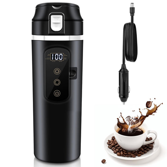 DC 12V/24V Car Travel Electric Kettle, 500ml Car Heating Mug with Anti-Spill Lid, Leak-proof, 304 Stainless V1192-AZ-W-3340