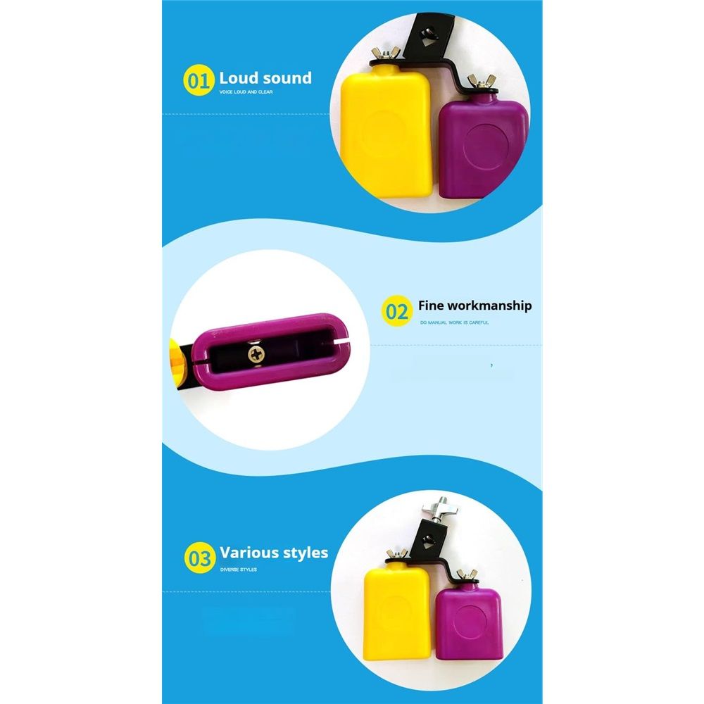 Block Set, Plastic Cow Bell Double Sambago Bell And Musical Percussion Block, Latin Percussion Instrument Kit V1192-AZ-W-3360