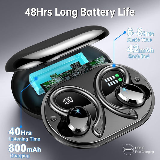 Wireless Earbuds Sport Bluetooth 5.3 Headphones 3D Bass Hi-Fi Stereo Over Ear Buds, 48H Noise Cancelling V1192-AZ-W-3362