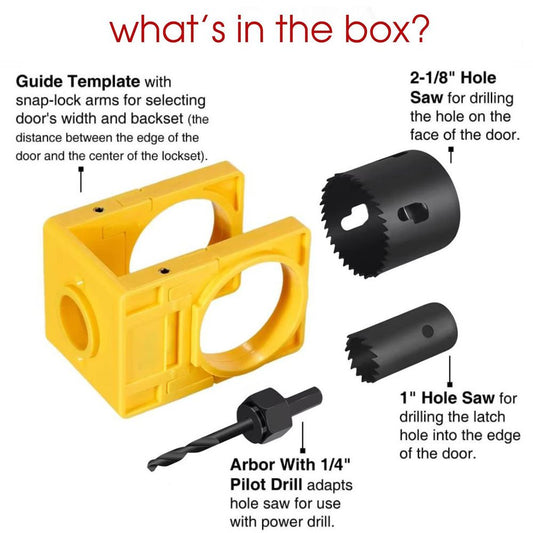 Door Lock Installation Kit, Hole Saw Set with Arbor Positioning Frame Guide Template, Door Lock Hole Cutter V1192-AZ-W-3498