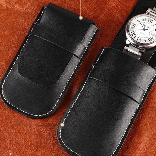 Leather Watch Pouches Portable Single Watch Travel Case Travel Bag For Travelling Business Trip (Black) V1192-AZ-W-3507