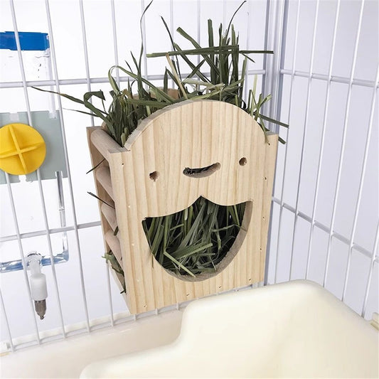 Rabbit Hay Feeder Rack Wood Grass Holder Less Wasted Hay Box Food Feeding Manger Hanging Hay Dispenser for V1192-AZ-W-3544