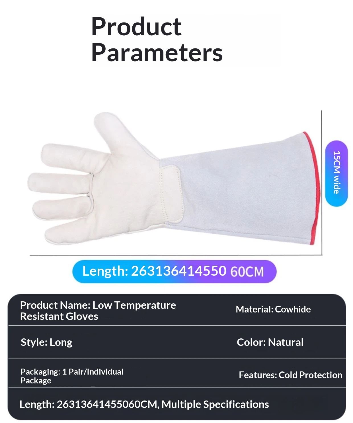 Cryogenic Gloves 40cm Long Mid-arm LN2 Protective Gloves for Liquid Nitrogen/Dry Ice/Cold Storage V1192-AZ-W-3554