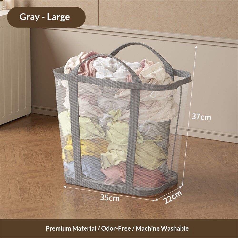 Mesh Bag with Handles, Collapsible Laundry Basket, Foldable Laundry Bag, Breathable Folding Beach V1192-AZ-W-3562