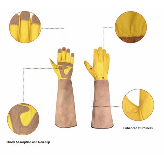 Long Gardening Gloves for Women Thorn Proof,Rose Pruning Cowhide Leather Garden Gloves for Cactus, Rose and V1192-AZ-W-3572