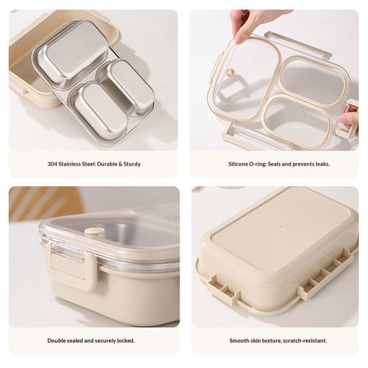 Stainless Steel Lunch Box, 3 Compartments Metal Bento Box for Kids Adults, Leak-Proof Lunch Box for School V1192-AZ-W-3598
