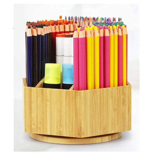 walowalo Bamboo Rotating Art Supply Organizer Holds Pencils Spinning Crayon Marker Organzier Holder Christmas V1192-AZ-W-3606