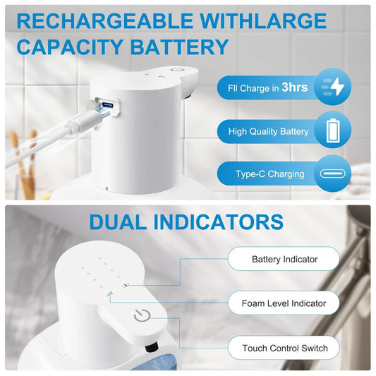 Automatic Foaming Soap Dispenser with 500ml/17oz Capacity, Touchless Soap Dispenser with 4 Level Adjustable, V1192-AZ-W-3609