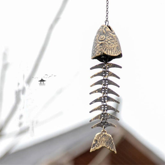 Fish Windchime,Fish Skeleton Windchime,Fish Bone Cast Iron Wind Chimes Vintage Metal Wind Chimes Outdoor V1192-AZ-W-3615