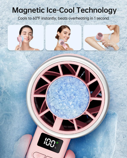 Portable Handheld Turbo Fan with Ice Cooling, 5 Speed Battery Rechargeable Foldable 2in 1 Mini Fan,Desk Fan, V1192-AZ-W-3646
