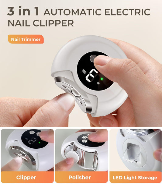 New 3-in-1 Electric Nail Clippers,360 degrees Rotation, 3-Speeds, Polishing Automatic Nail Trimmer with Nail V1192-AZ-W-3663