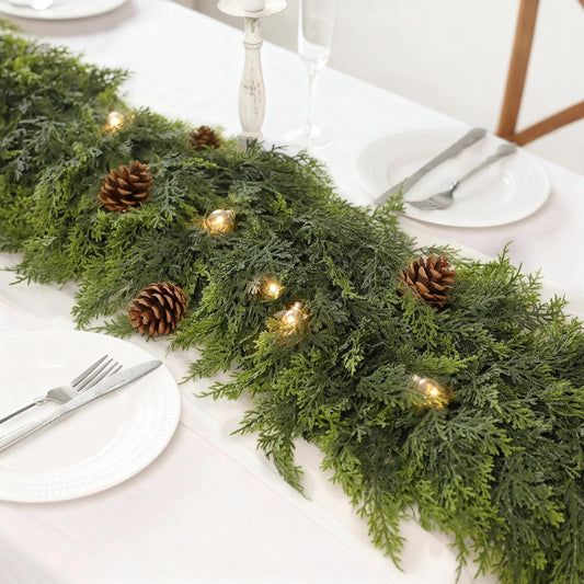Christmas Cedar Garland Artificial Real Touch Thickness Realistic Greenery Pine Garland for Mantle Fireplace V1192-AZ-W-3678